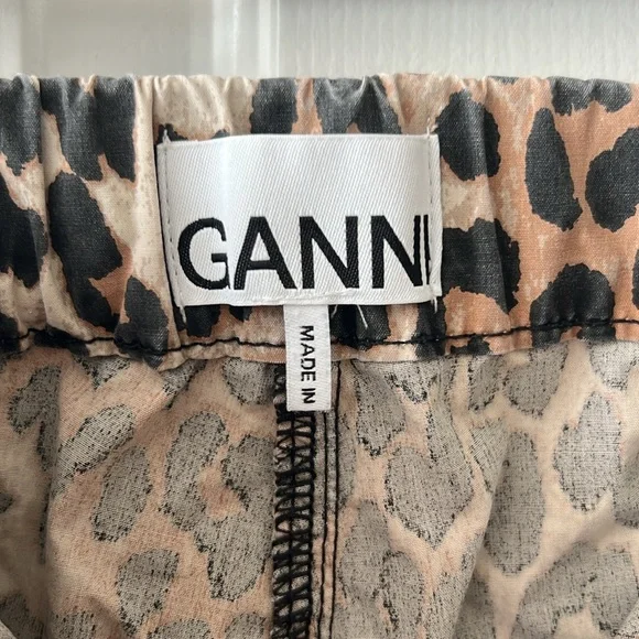 GANNI Leopard Washed Cotton Canvas Drawstring Trousers in Almond Milk 42 - Picture 11 of 13